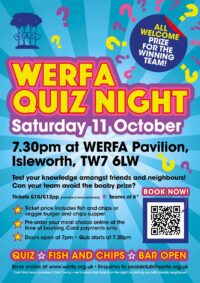 WERFA Quiz Night - 7pm for 7.30pm, Saturday 11 October